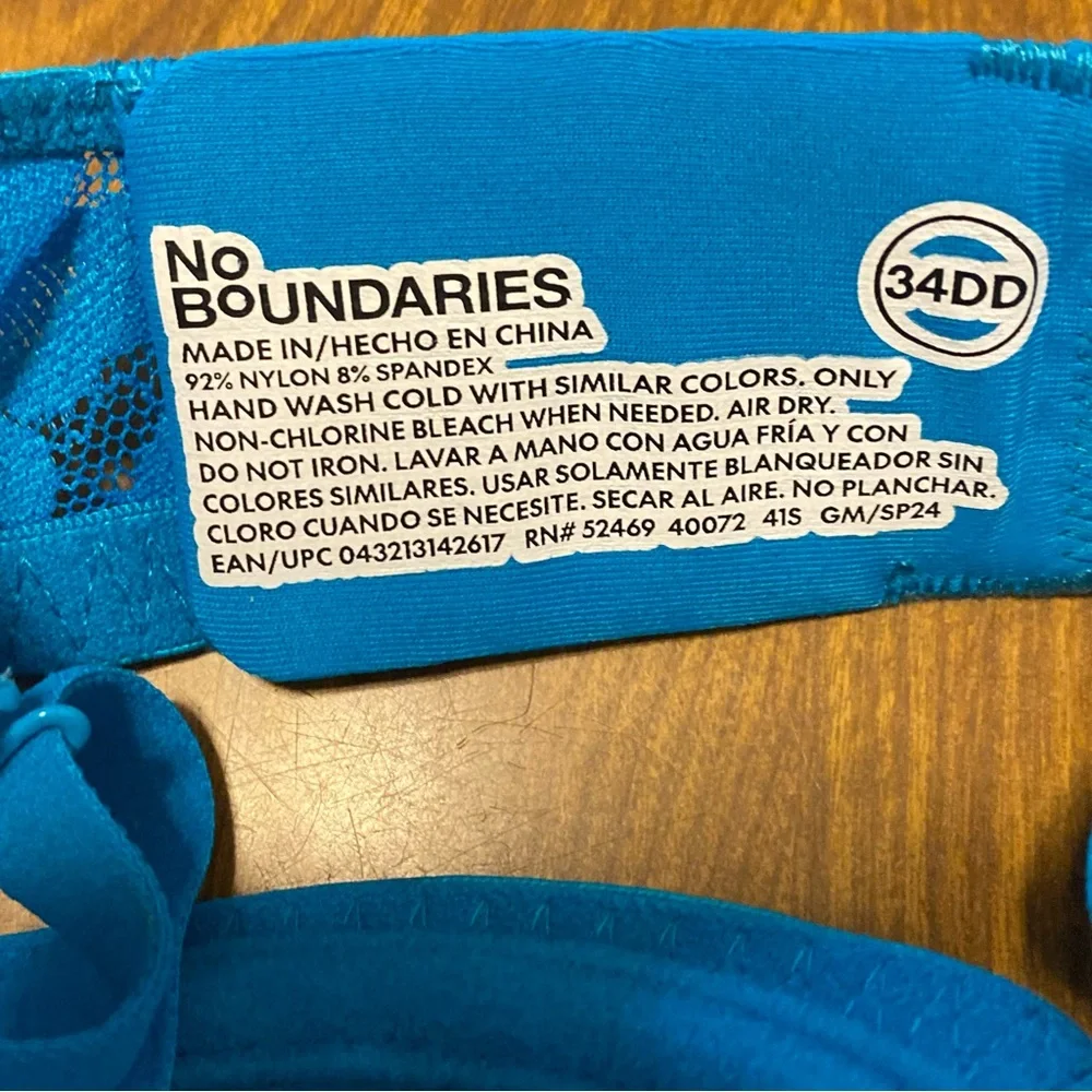 No Boundaries‎ Blue Lace Underwire Bra Size 34DD Push Up New